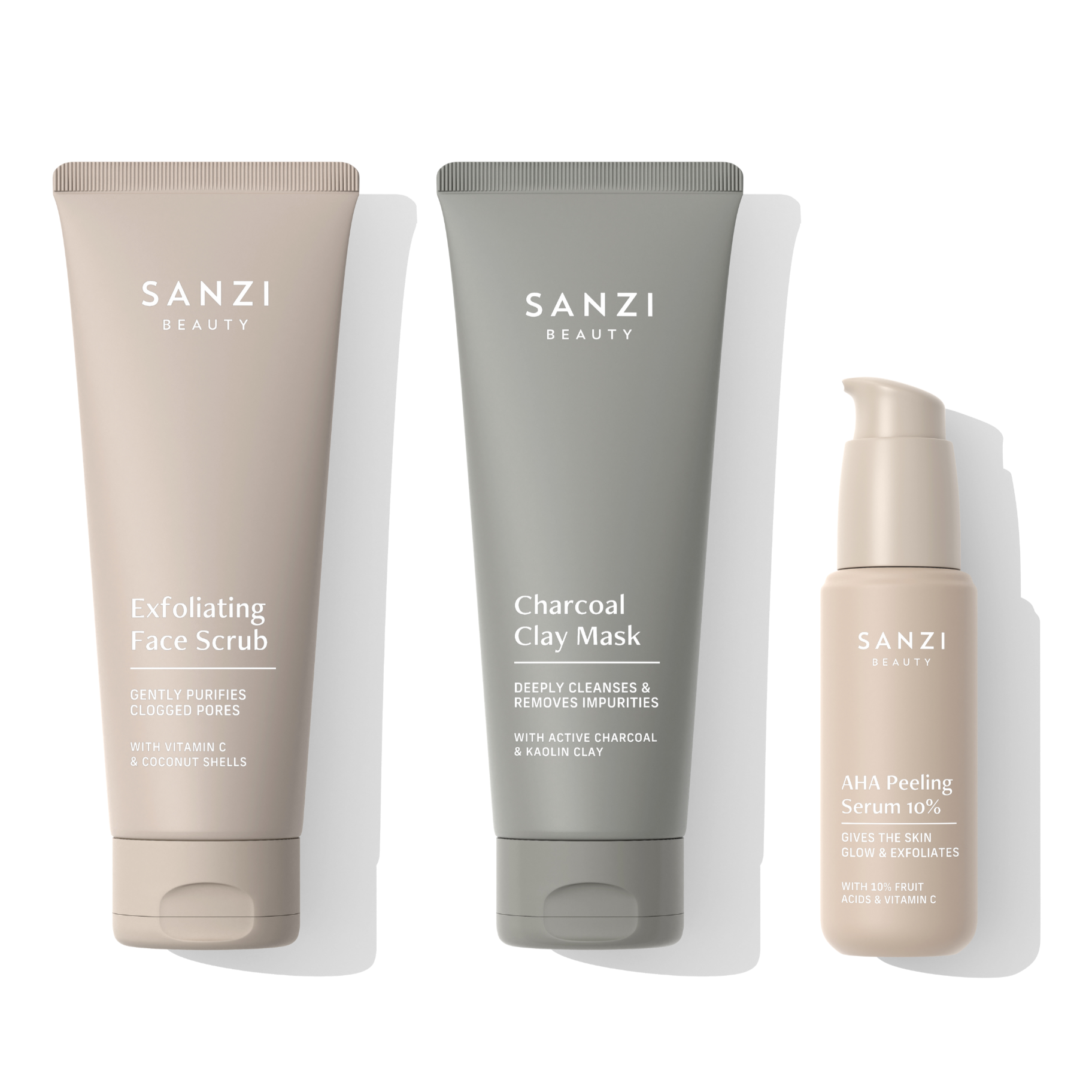 BUNDLE: FACE SCRUB + CLAY MASK + AHA PEELING SERUM 10%