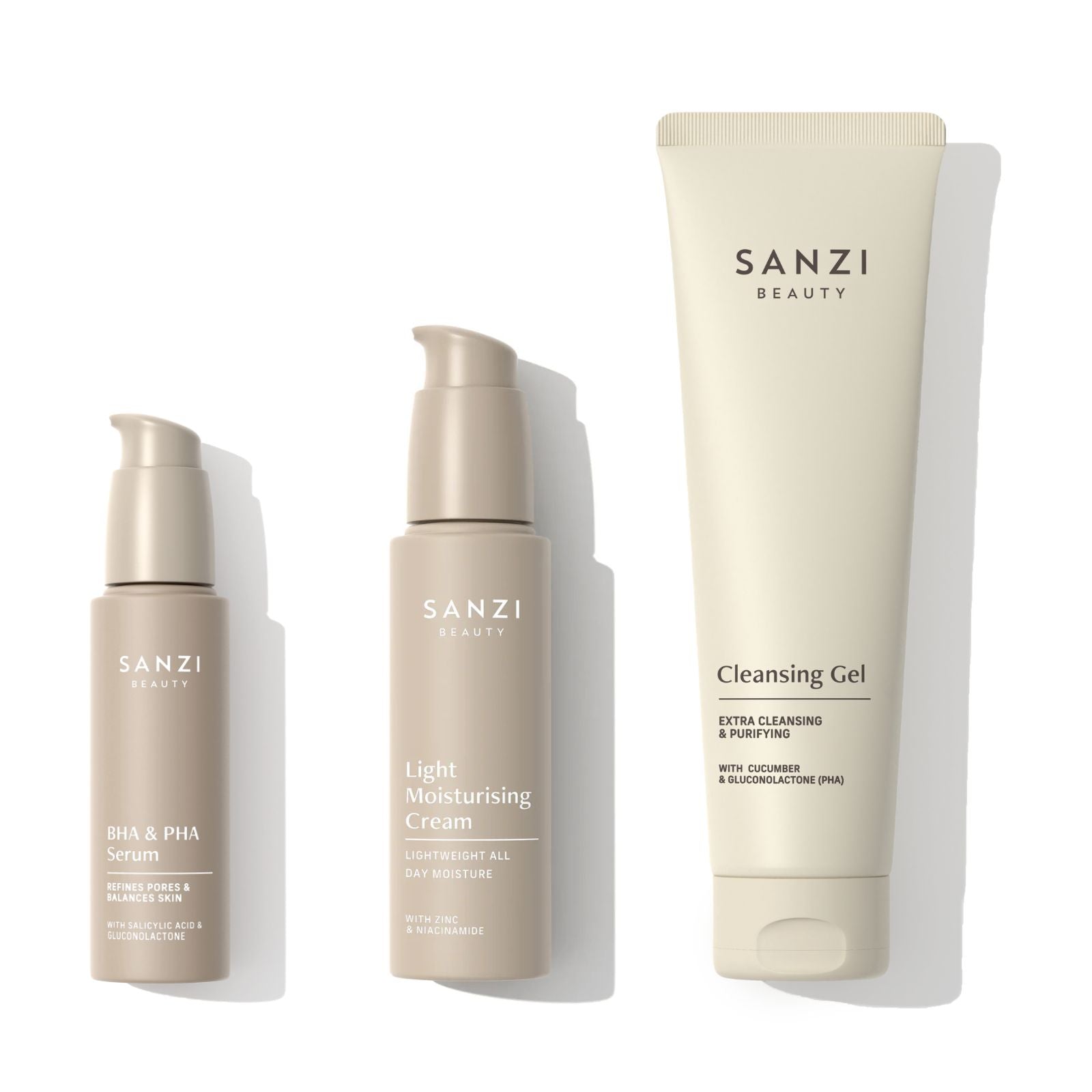 BUNDLE: CLEANSING GEL + BHA/PHA SERUM + LIGHT MOISTURISING CREAM